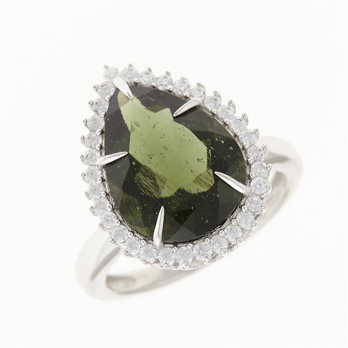 Silver ring mit moldavite and zircons 5