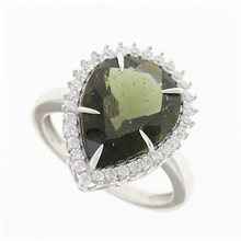 Anello Argento con moldavite e 5 zirconi