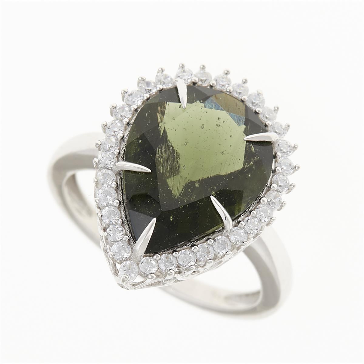 Silver ring mit moldavite and zircons 5