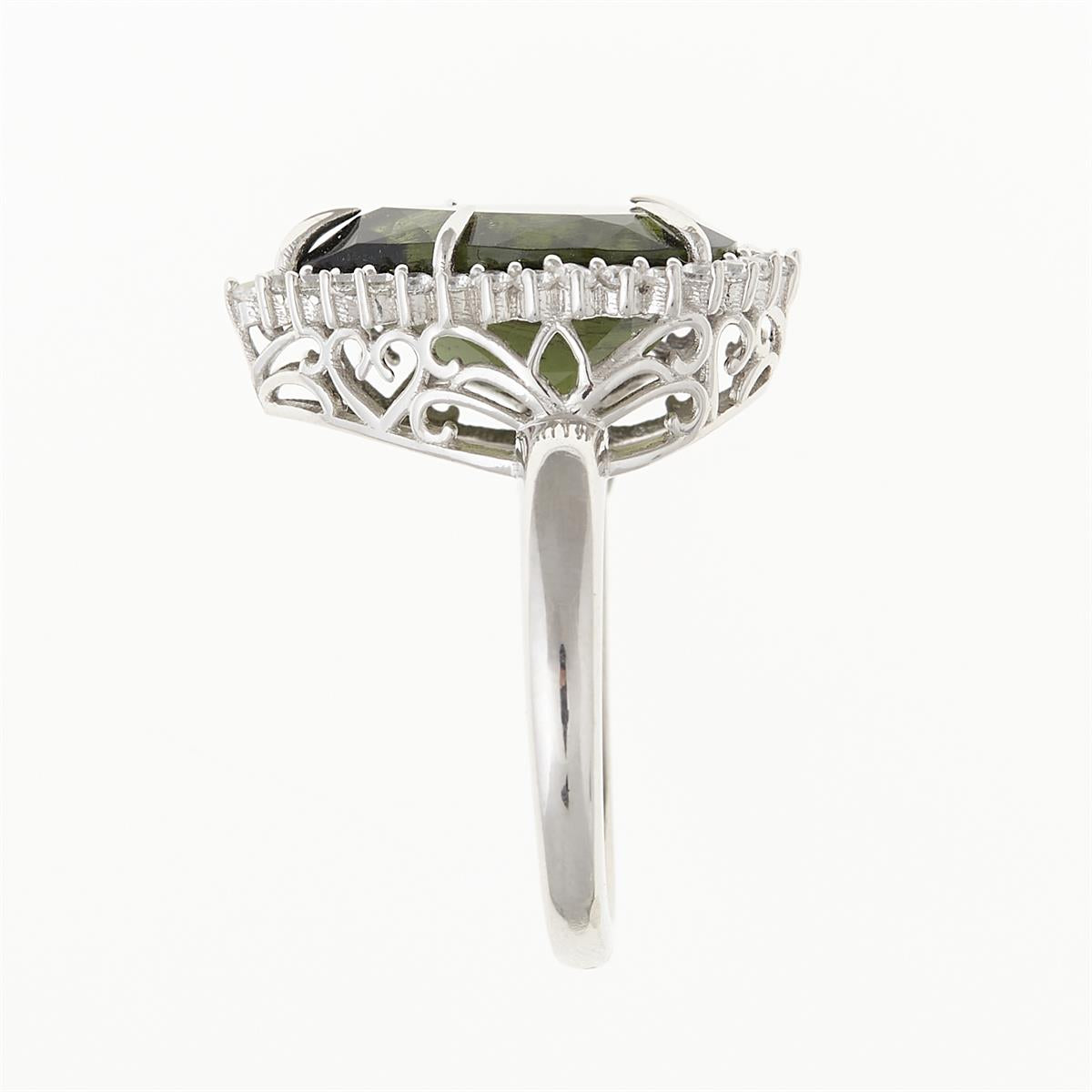 Silver ring mit moldavite and zircons 5