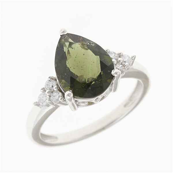 Anello Argento con moldavite e zirconi 6