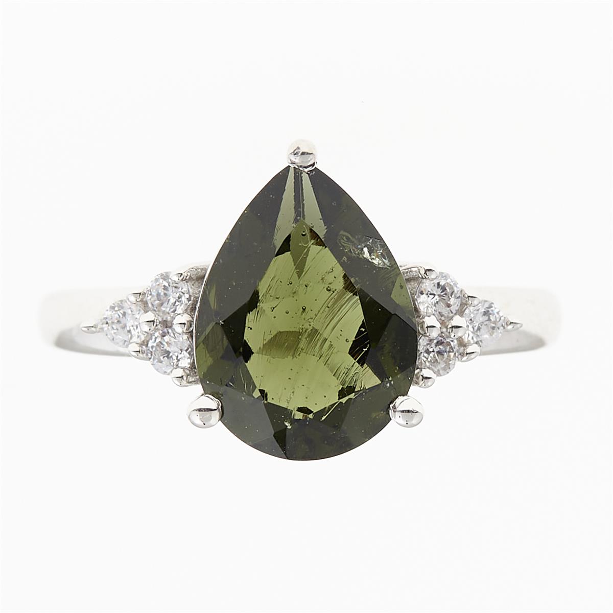 Silver ring mit moldavite and zircons 6
