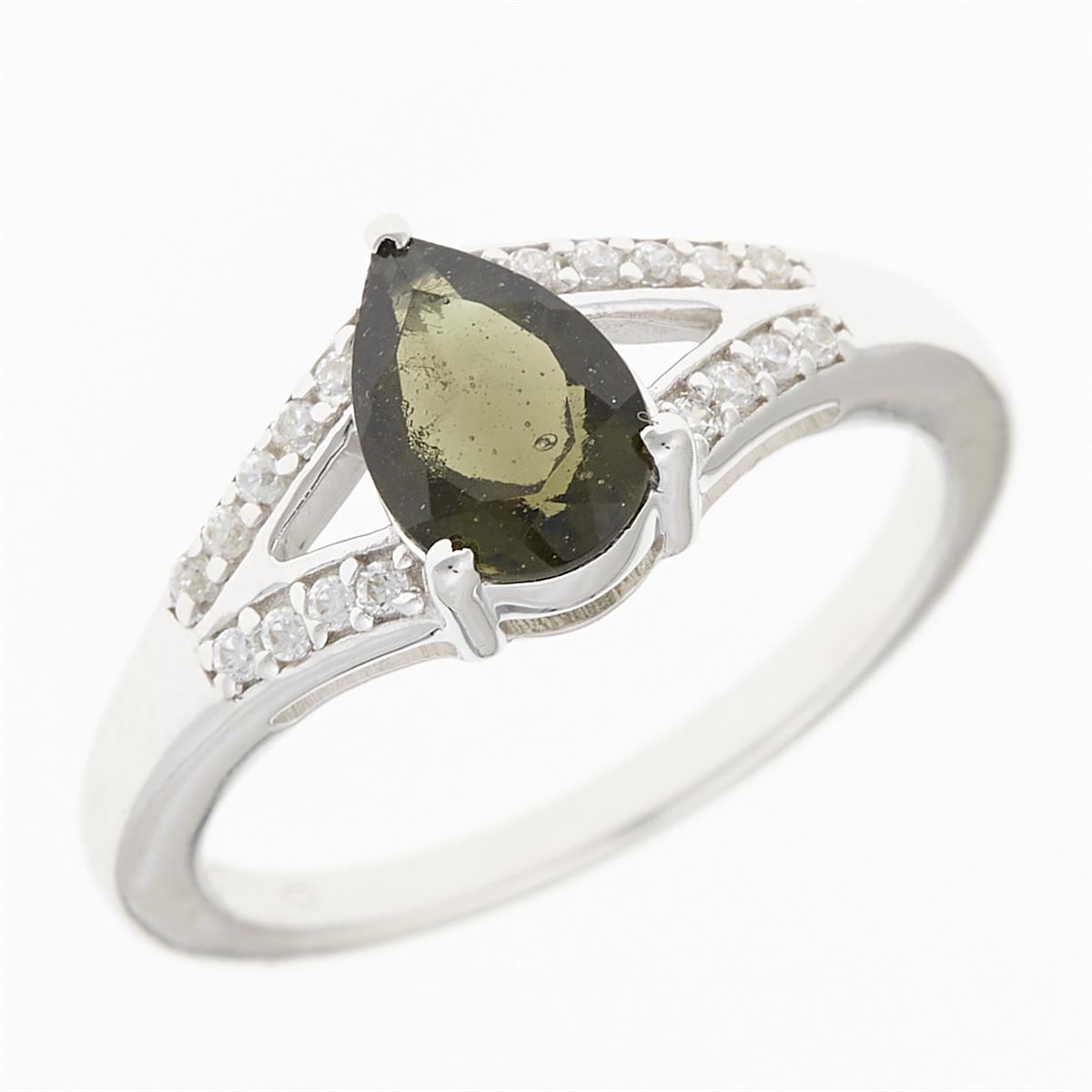 Silver ring mit moldavite and zircons R8