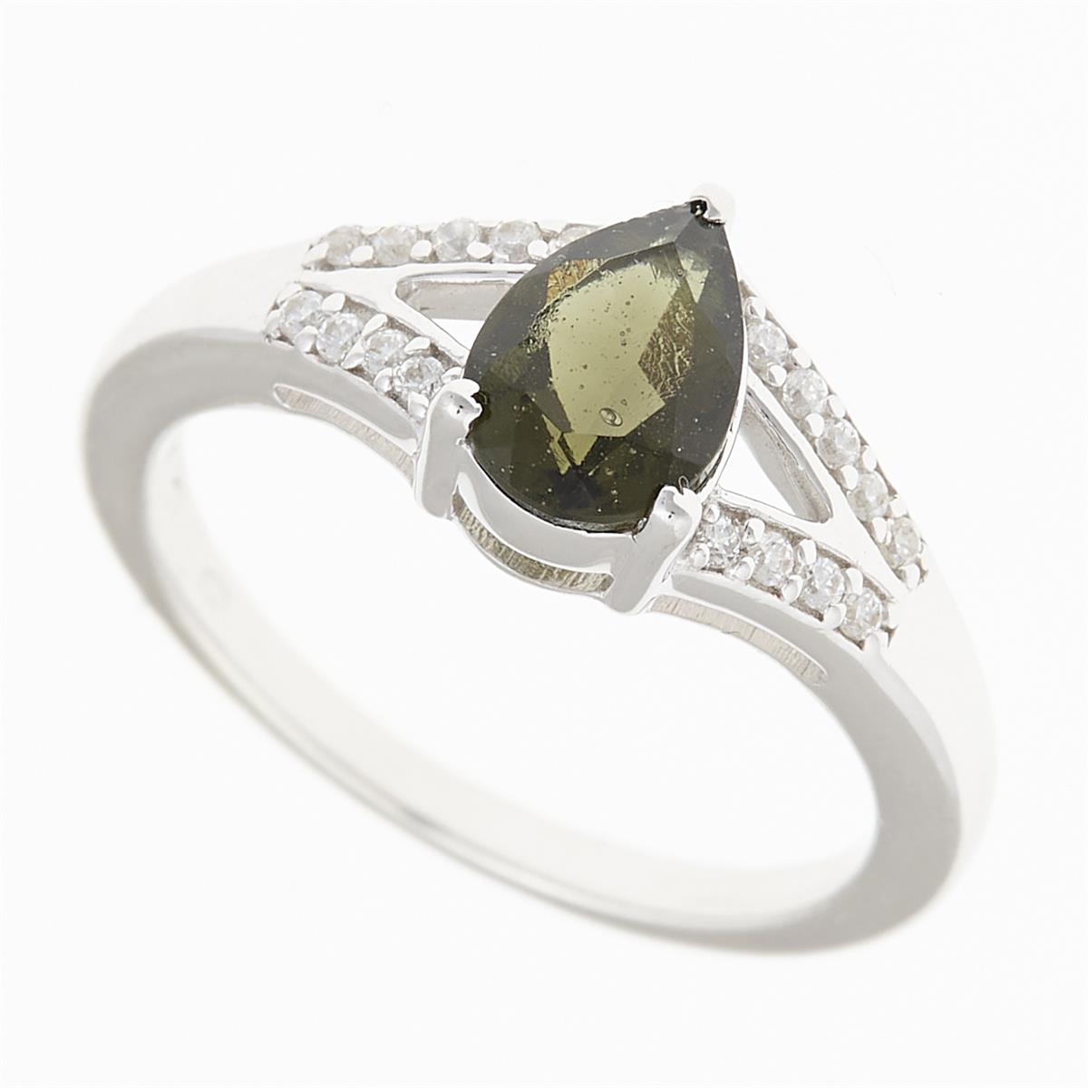 Silver ring mit moldavite and zircons R8