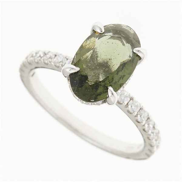 Anello in argento con moldavite e zirconi 982