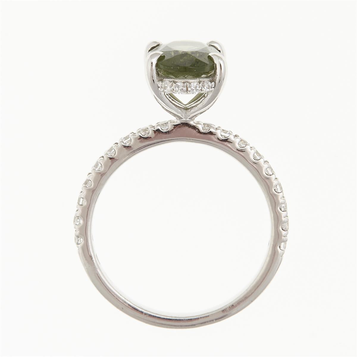 Silver ring with moldavite and zirconia 982