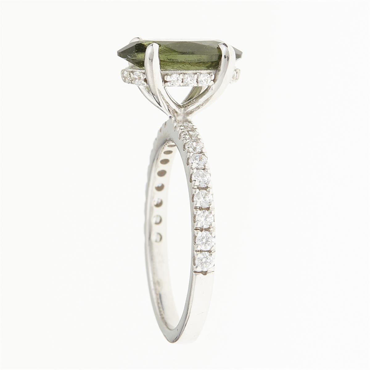 Silver ring with moldavite and zirconia 982