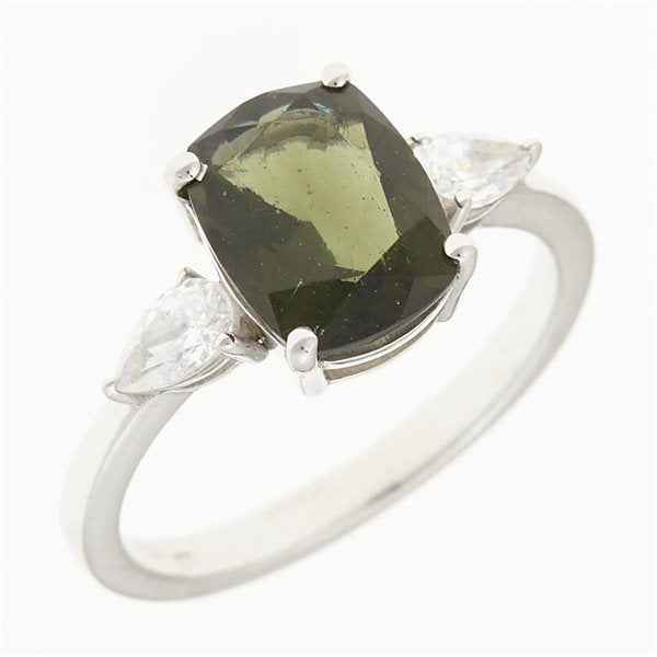 Anello Argento con moldavite e zirconi 983