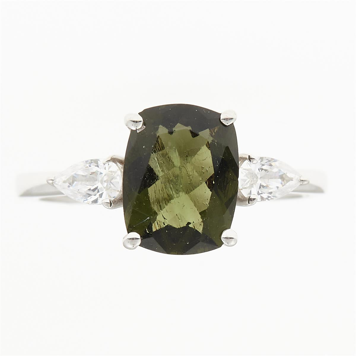 Silver ring mit moldavite and zircons 983