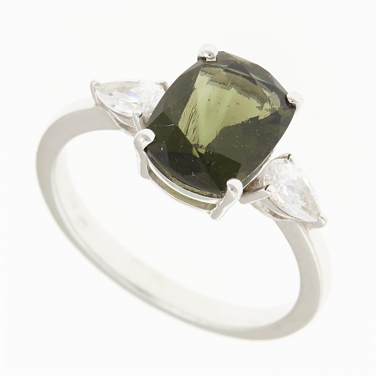 Silver ring mit moldavite and zircons 983