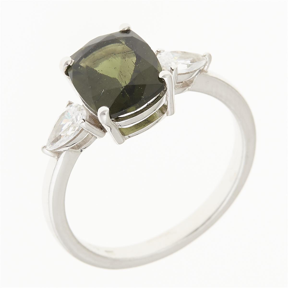 Silver ring mit moldavite and zircons 983