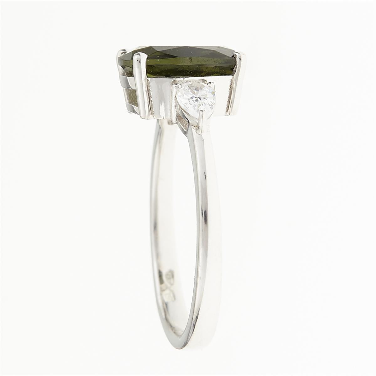 Silver ring mit moldavite and zircons 983