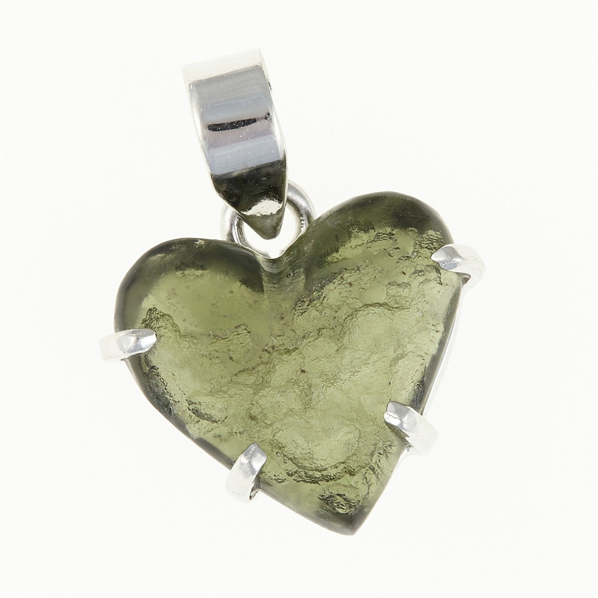Silver pendant with moldavite - heart SATP048