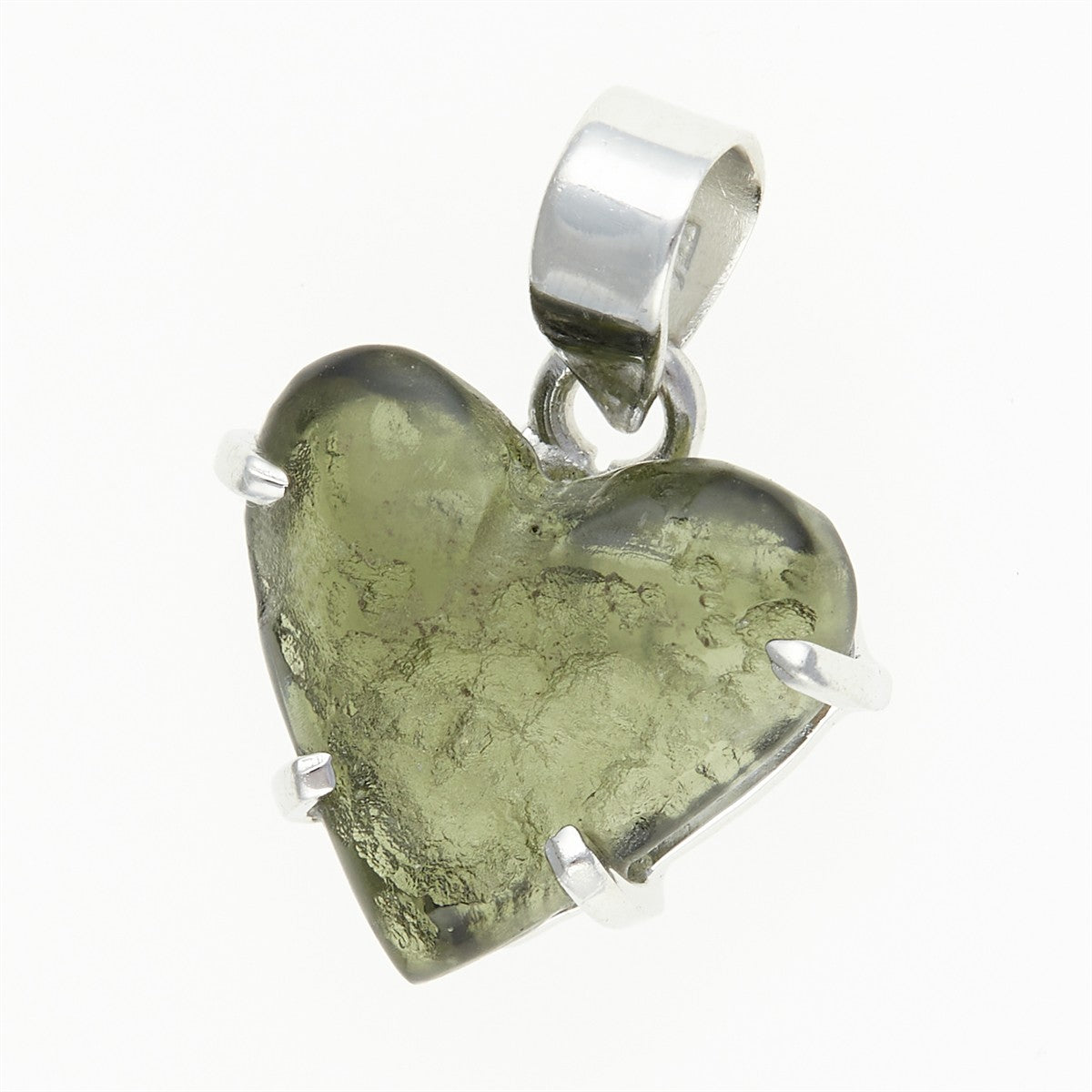 Silver pendant with moldavite - heart SATP048