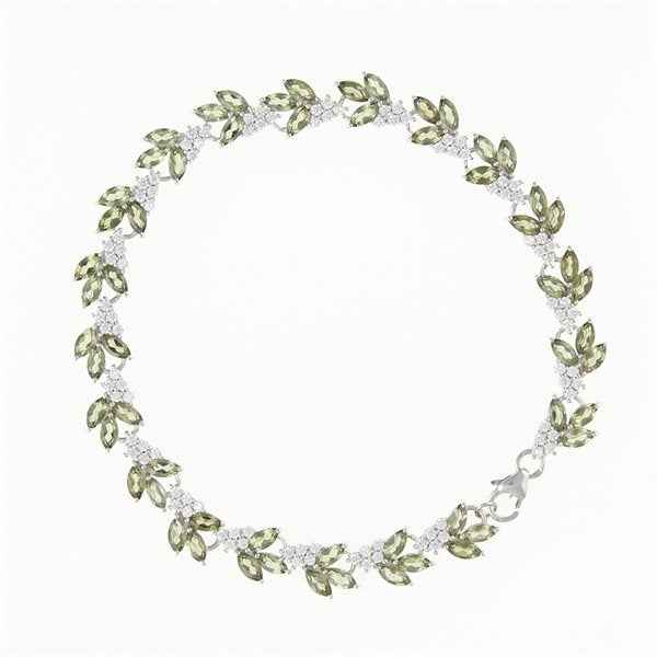 Silver bracelet with moldavites and zirconia SPB101