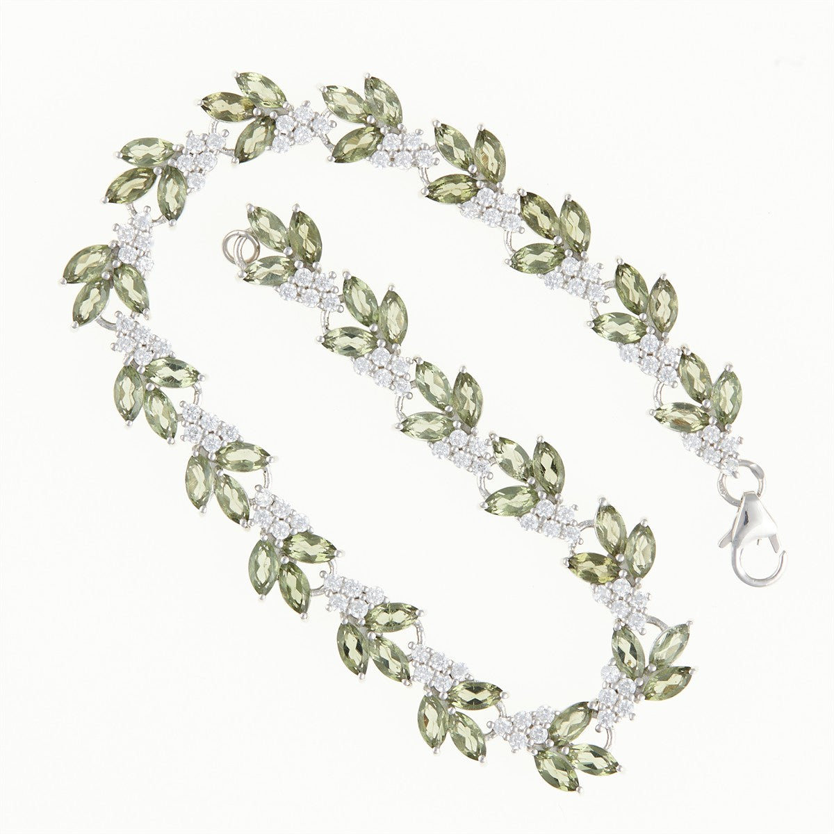 Silver bracelet with moldavites and zirconia SPB101