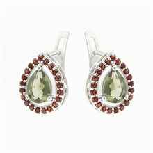 Orecchini in argento con moldavite e granati 048G-1