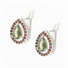 Orecchini in argento con moldavite e granati 048G-1