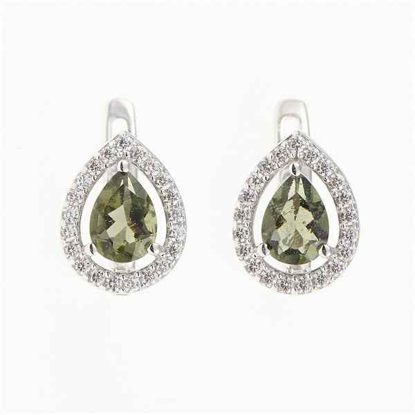 Orecchino in argento con moldavite e zirconi 048Z-1