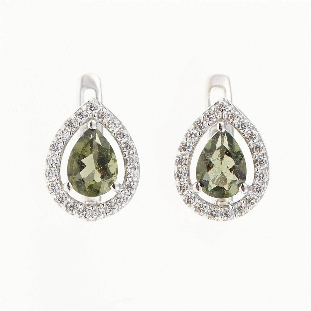 Silver earring with moldavite and cubic zirconia 048Z-1