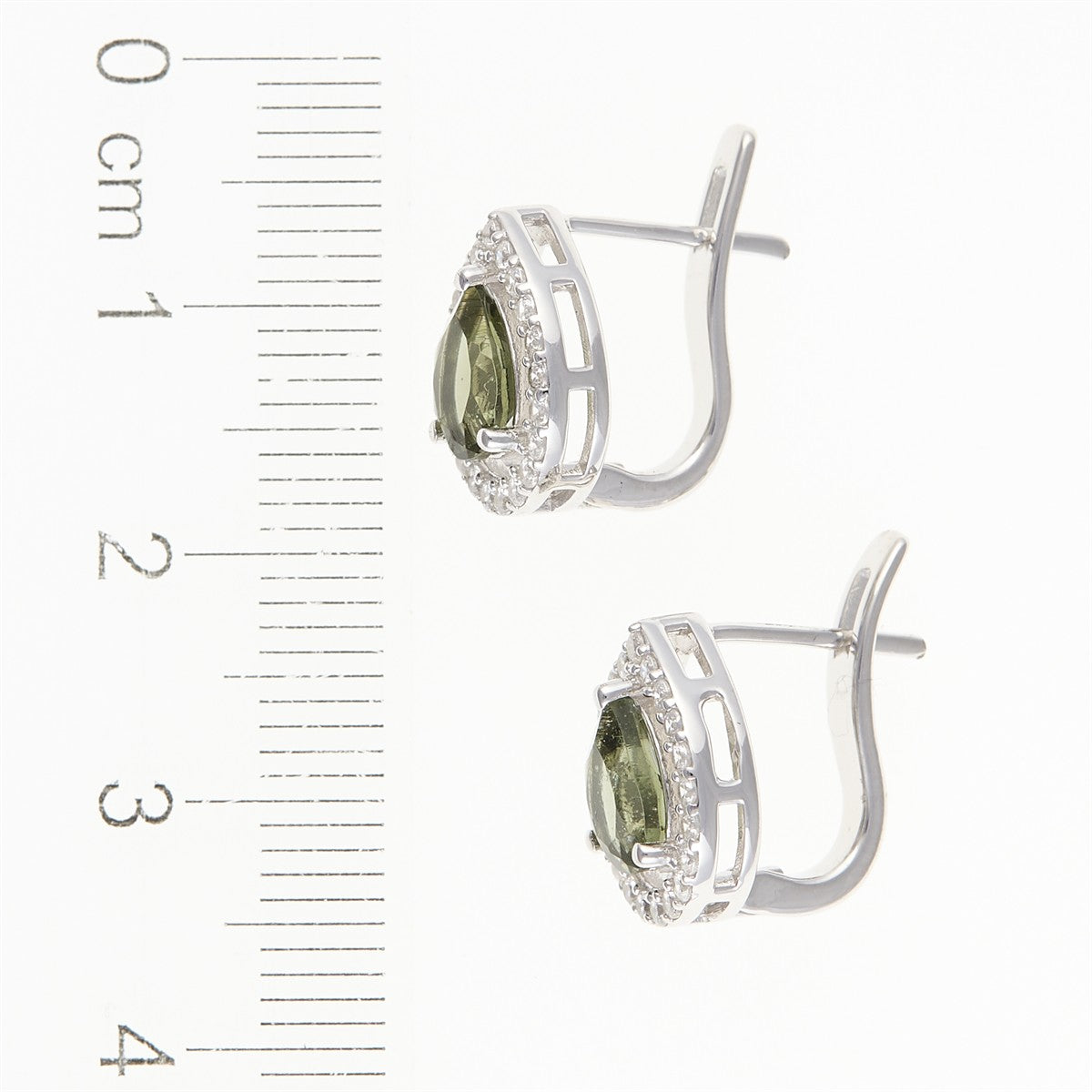 Silver earring with moldavite and cubic zirconia 048Z-1