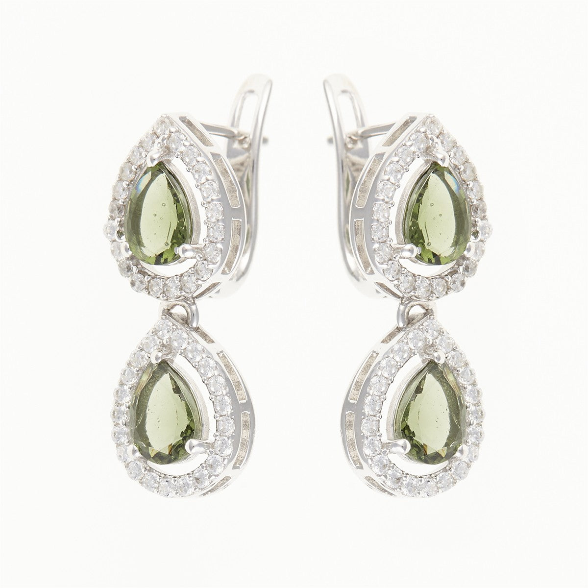 Silver earring with moldavite and cubic zirconia 049Z-1