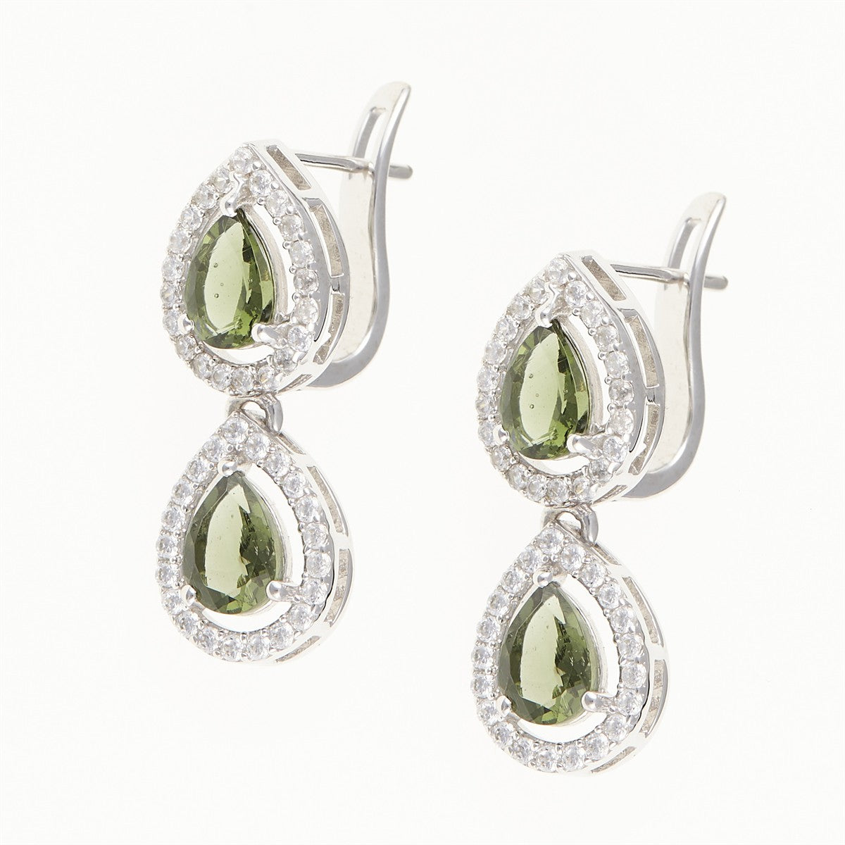 Silver earring with moldavite and cubic zirconia 049Z-1