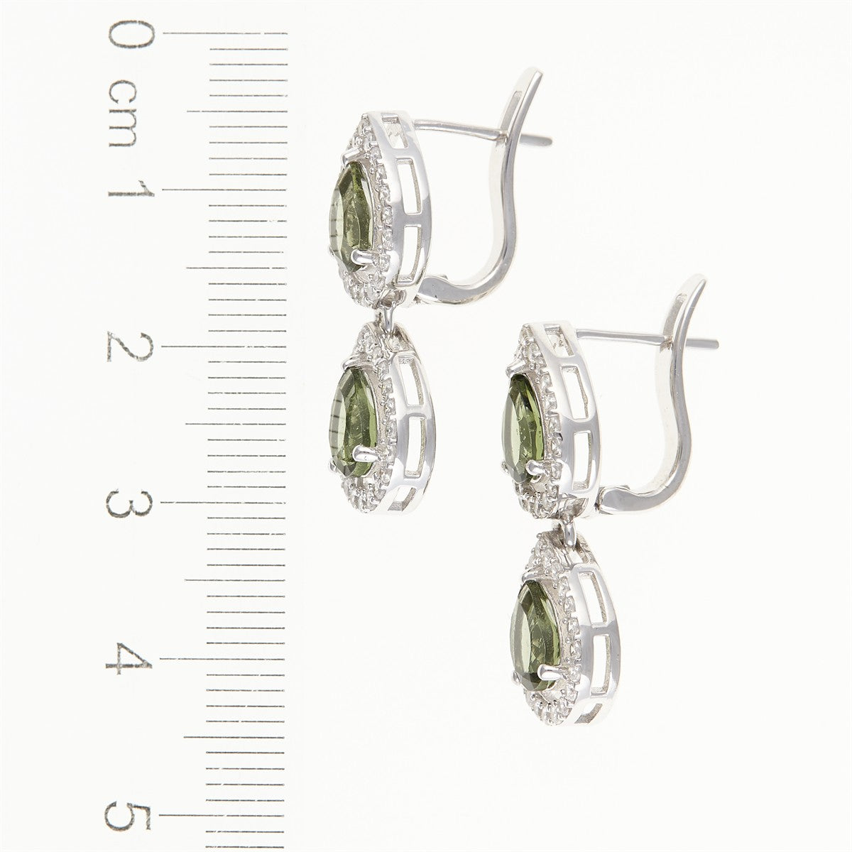 Silver earring with moldavite and cubic zirconia 049Z-1