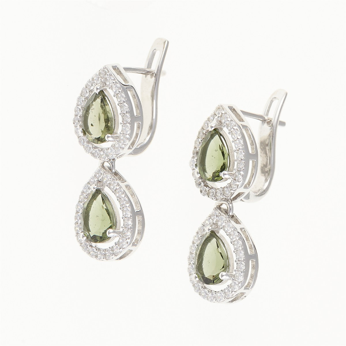 Silver earring with moldavite and cubic zirconia 049Z-1