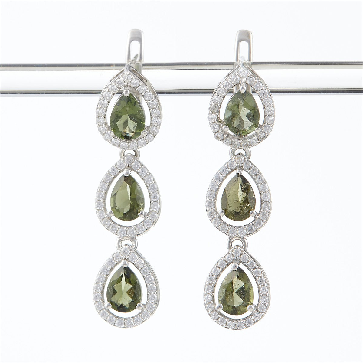 Silver earring with moldavite and cubic zirconia 050Z-1