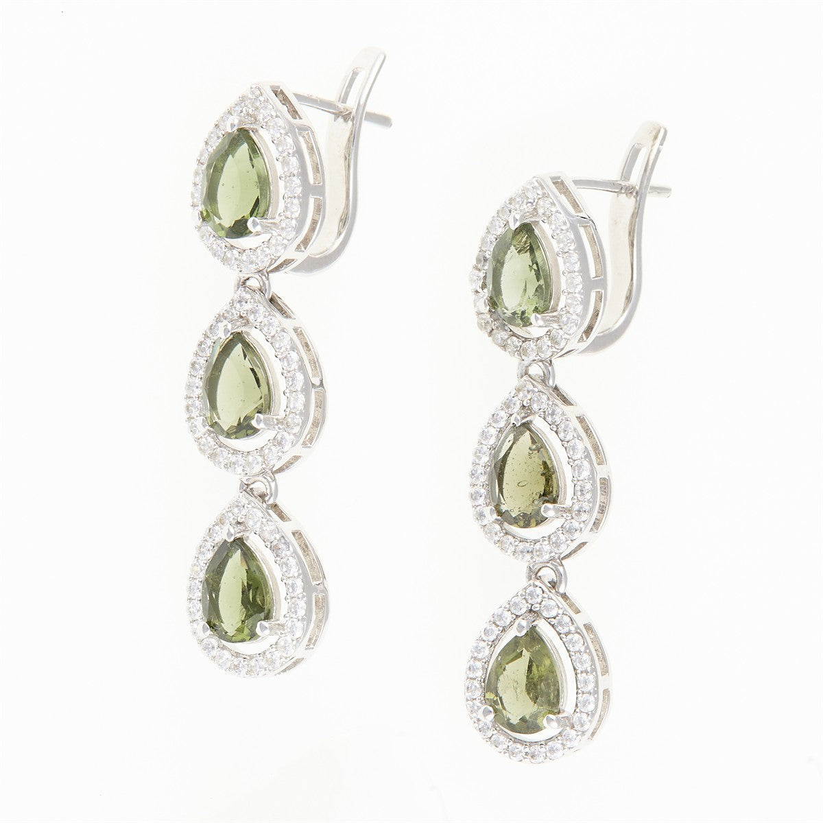 Silver earring with moldavite and cubic zirconia 050Z-1