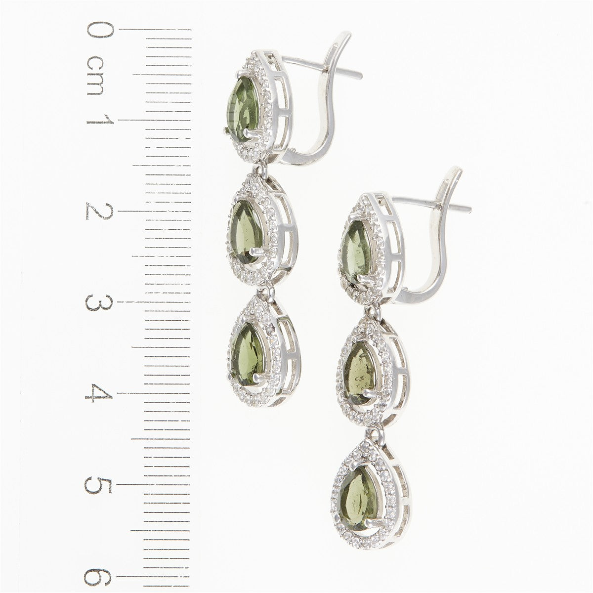 Silver earring with moldavite and cubic zirconia 050Z-1