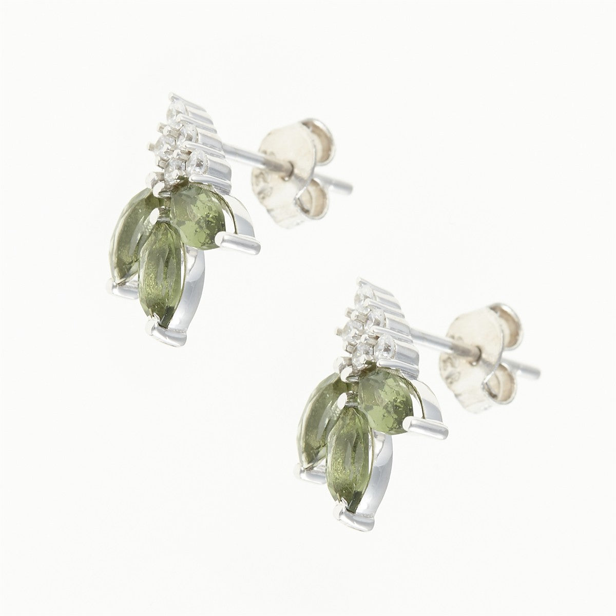 Silver earrings with moldavites and cubic zirconia SPE101-2