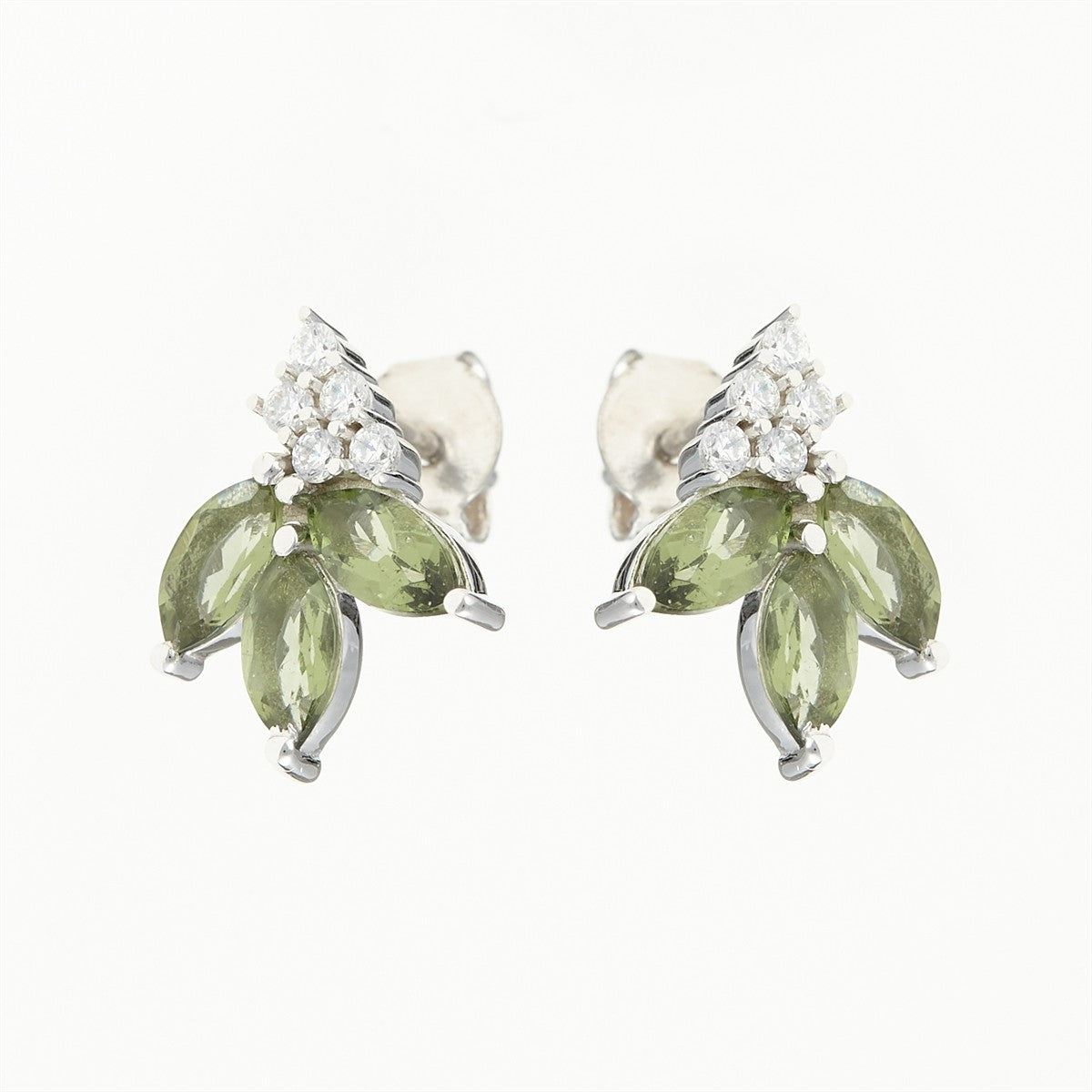 Silver earrings with moldavites and cubic zirconia SPE101-2