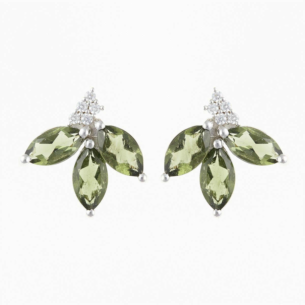 Silver earrings with moldavites and cubic zirconia SPE102-2
