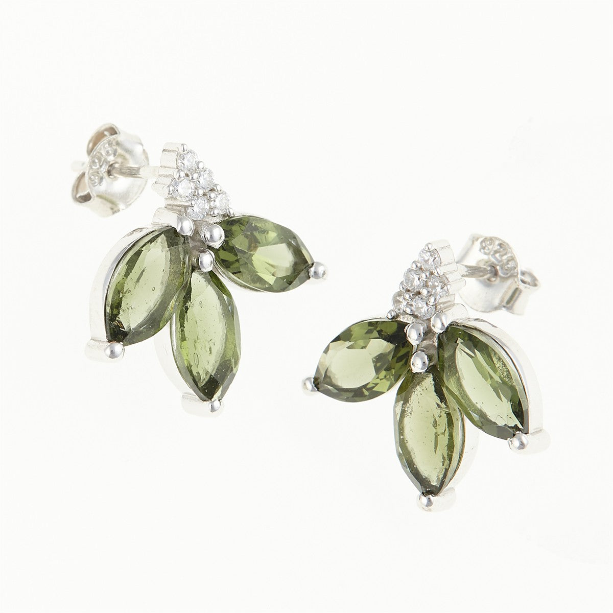 Silver earrings with moldavites and cubic zirconia SPE102-2