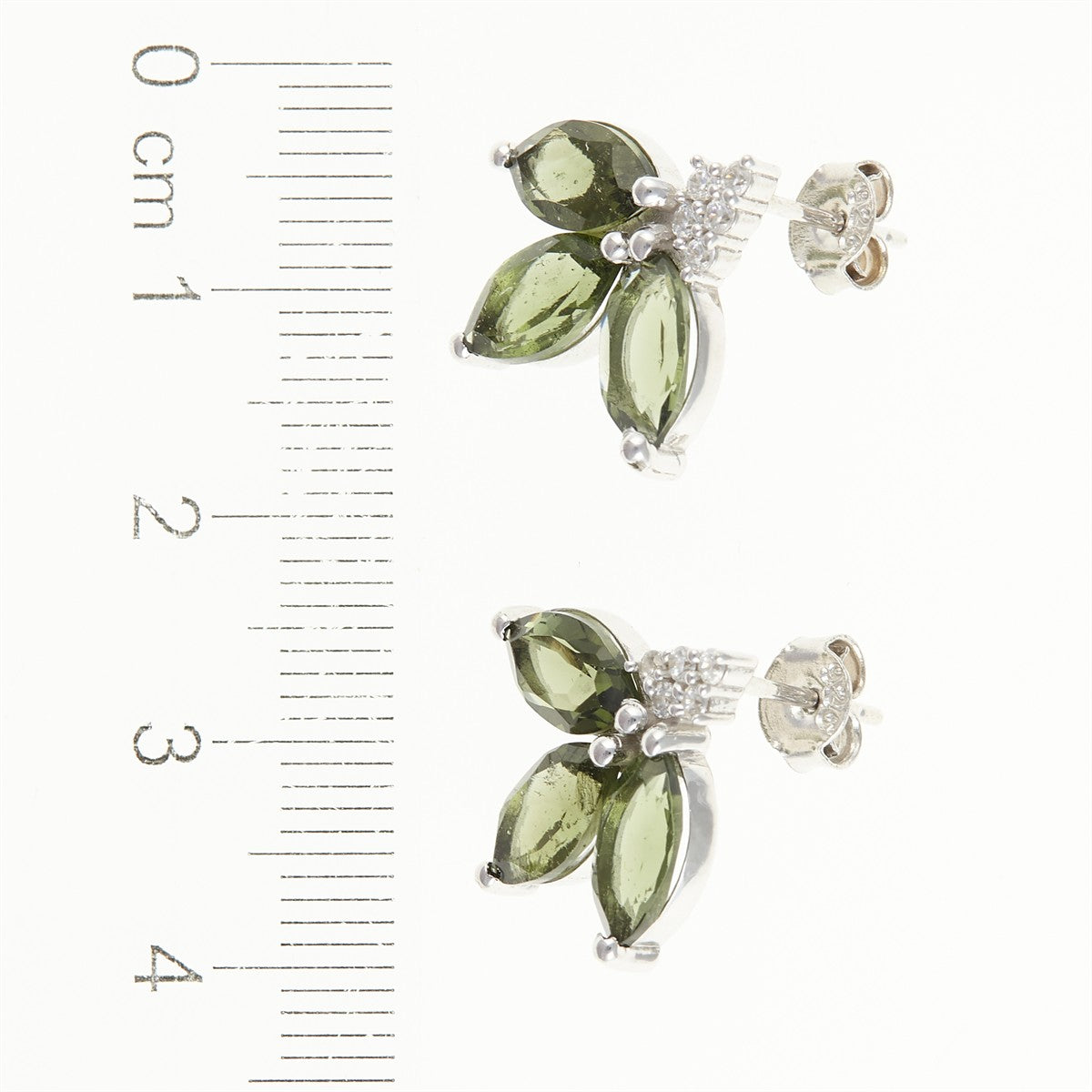 Silver earrings with moldavites and cubic zirconia SPE102-2