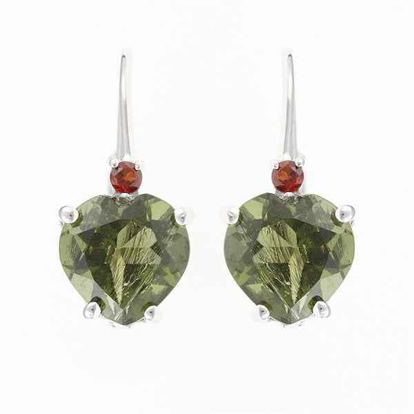 Orecchini in argento con moldavite e granati - cuore 110G-4