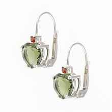 Orecchini in argento con moldavite e granati - cuore 110G-4