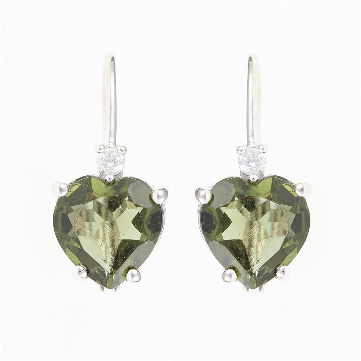 Silver earrings with moldavites and cubic zirconia - Heart 110Z-4