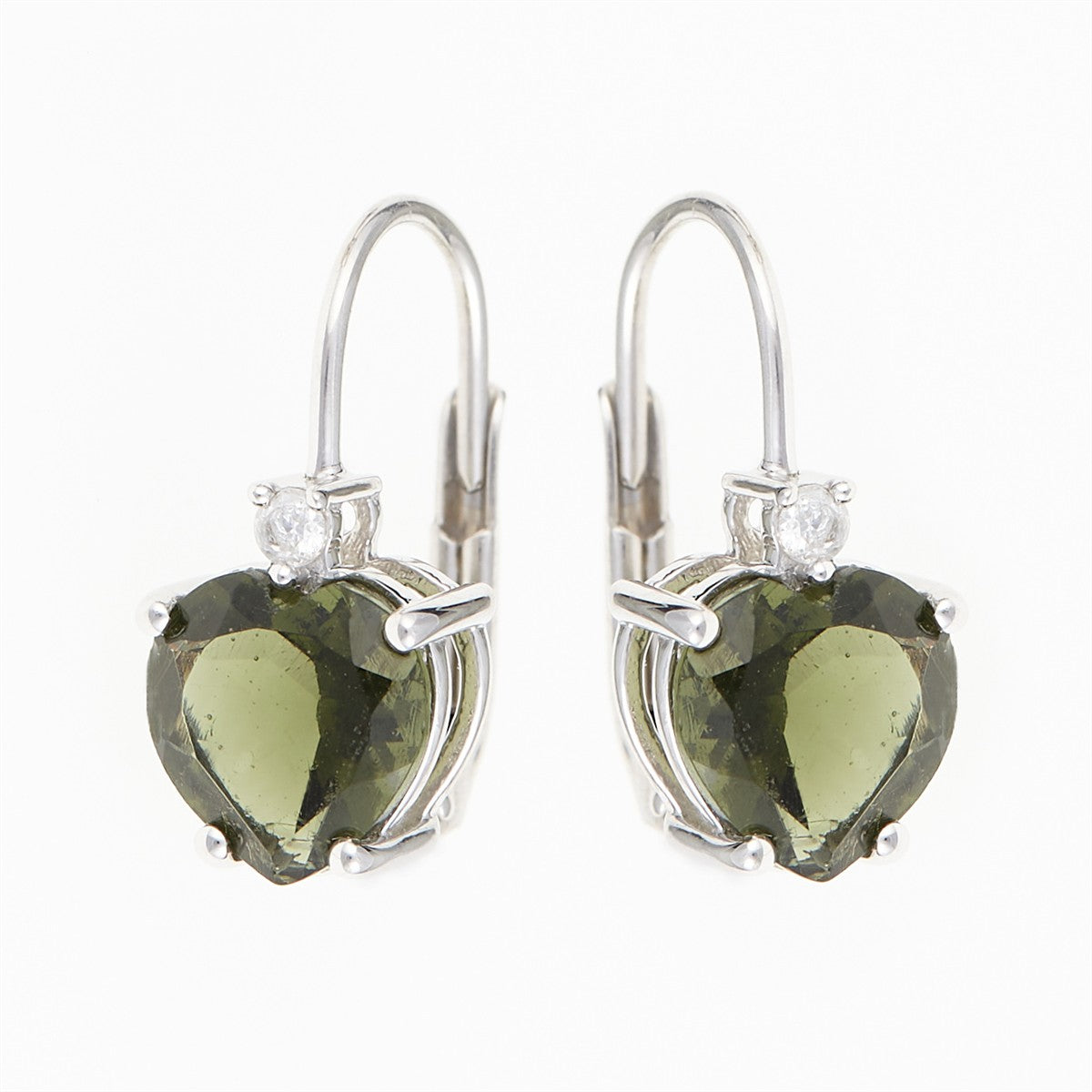 Silver earrings with moldavites and cubic zirconia - Heart 110Z-4