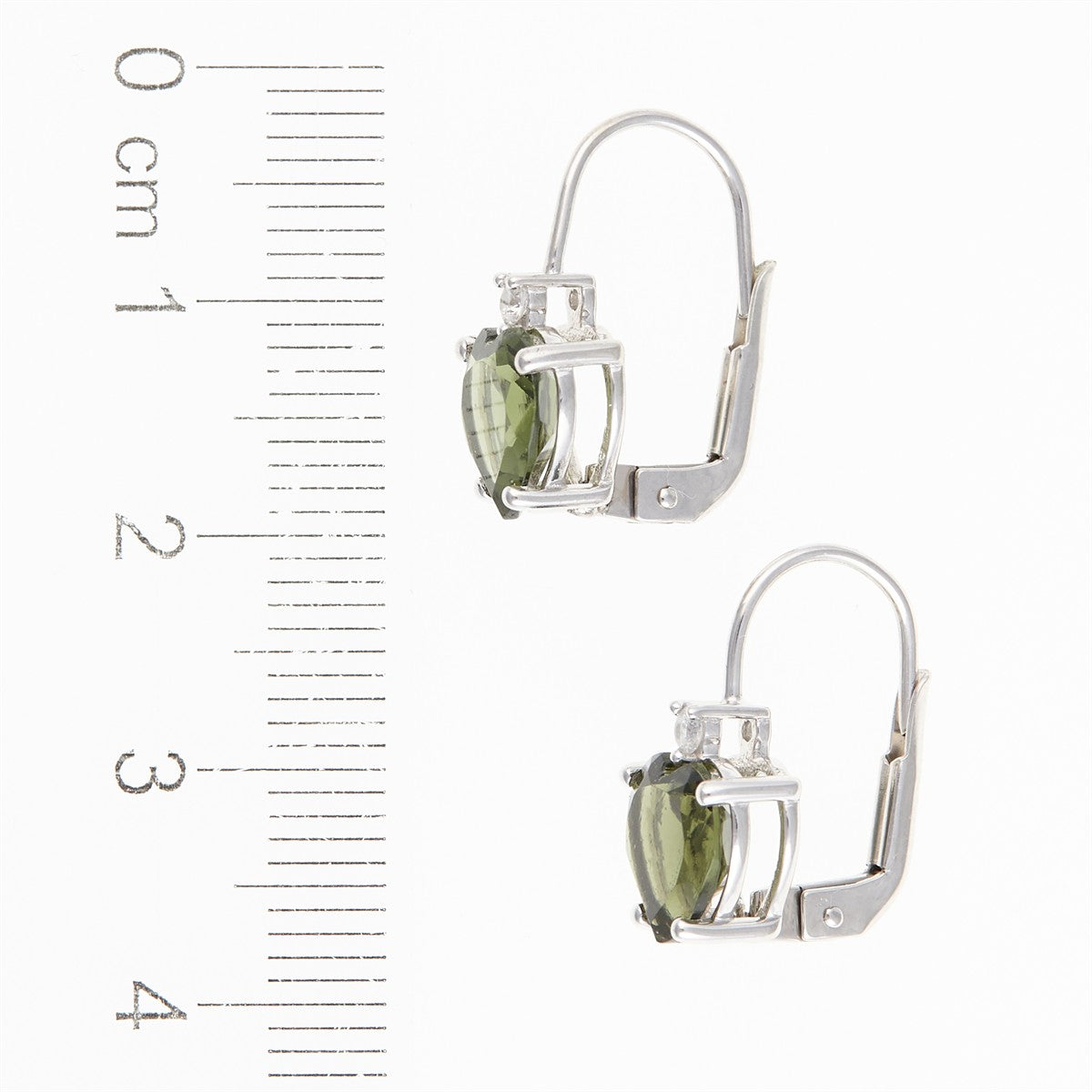 Silver earrings with moldavites and cubic zirconia - Heart 110Z-4