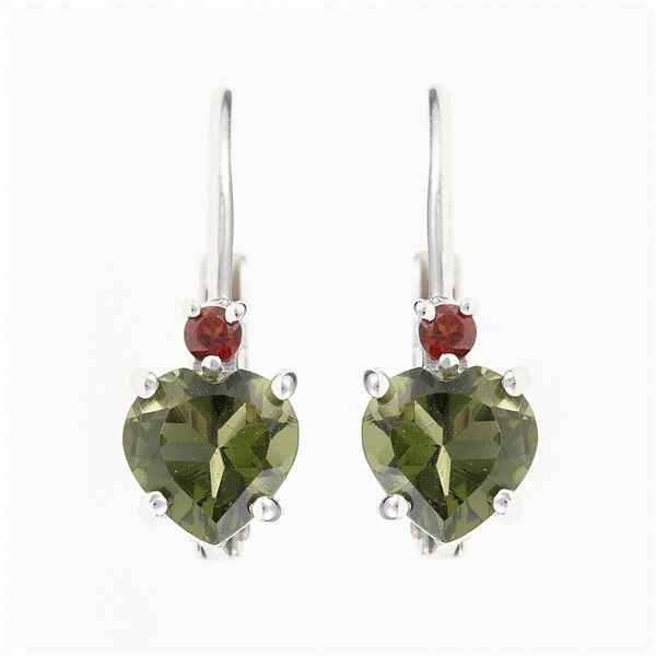 Orecchini in argento con moldavite e granati - cuore 150G-4