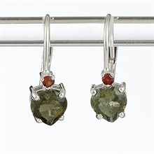 Orecchini in argento con moldavite e granati - cuore 150G-4