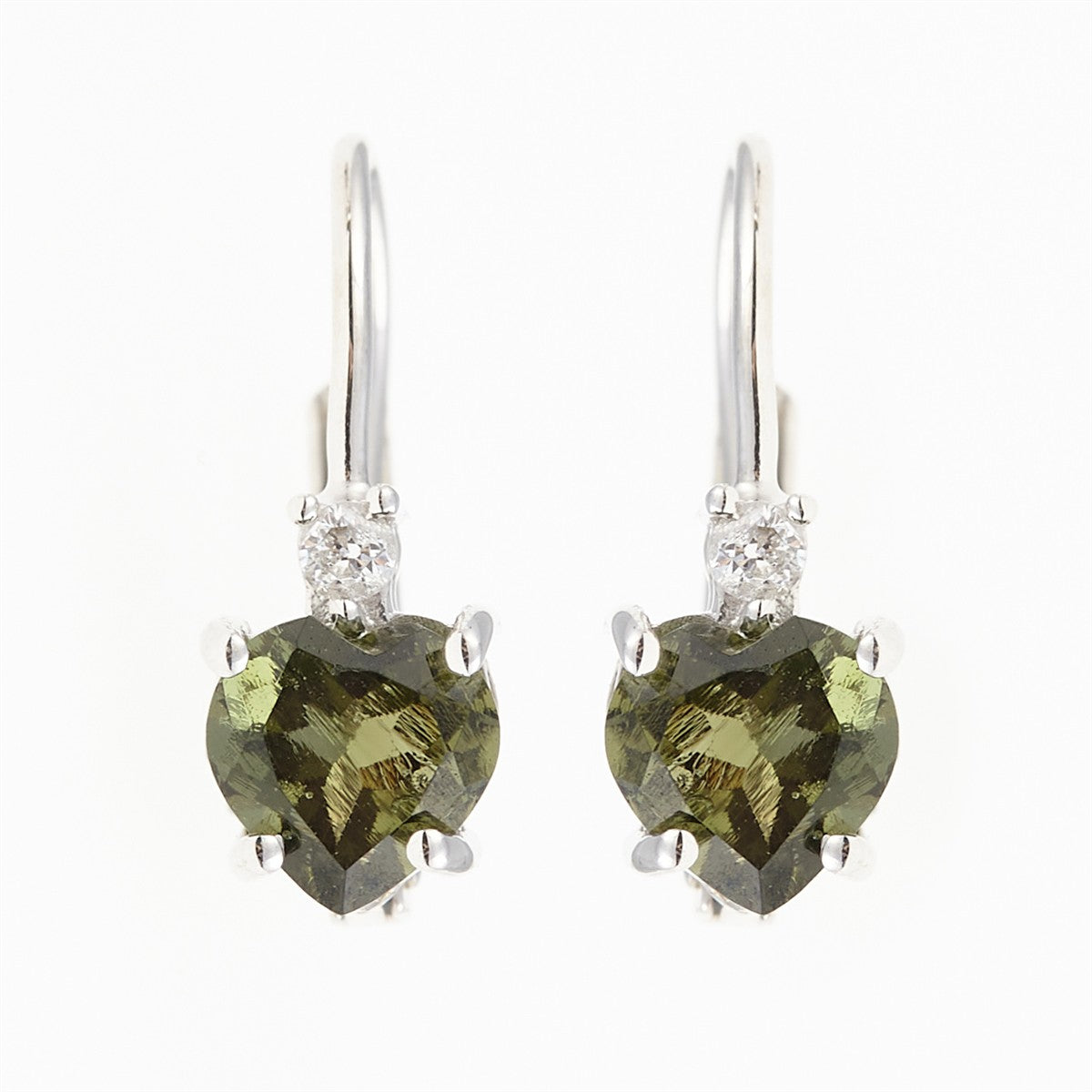 Silver earrings with moldavites and cubic zirconia - Heart 150Z-4