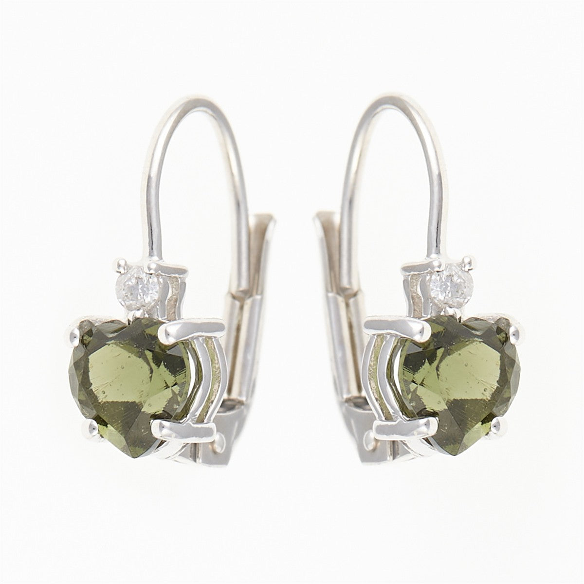 Silver earrings with moldavites and cubic zirconia - Heart 150Z-4