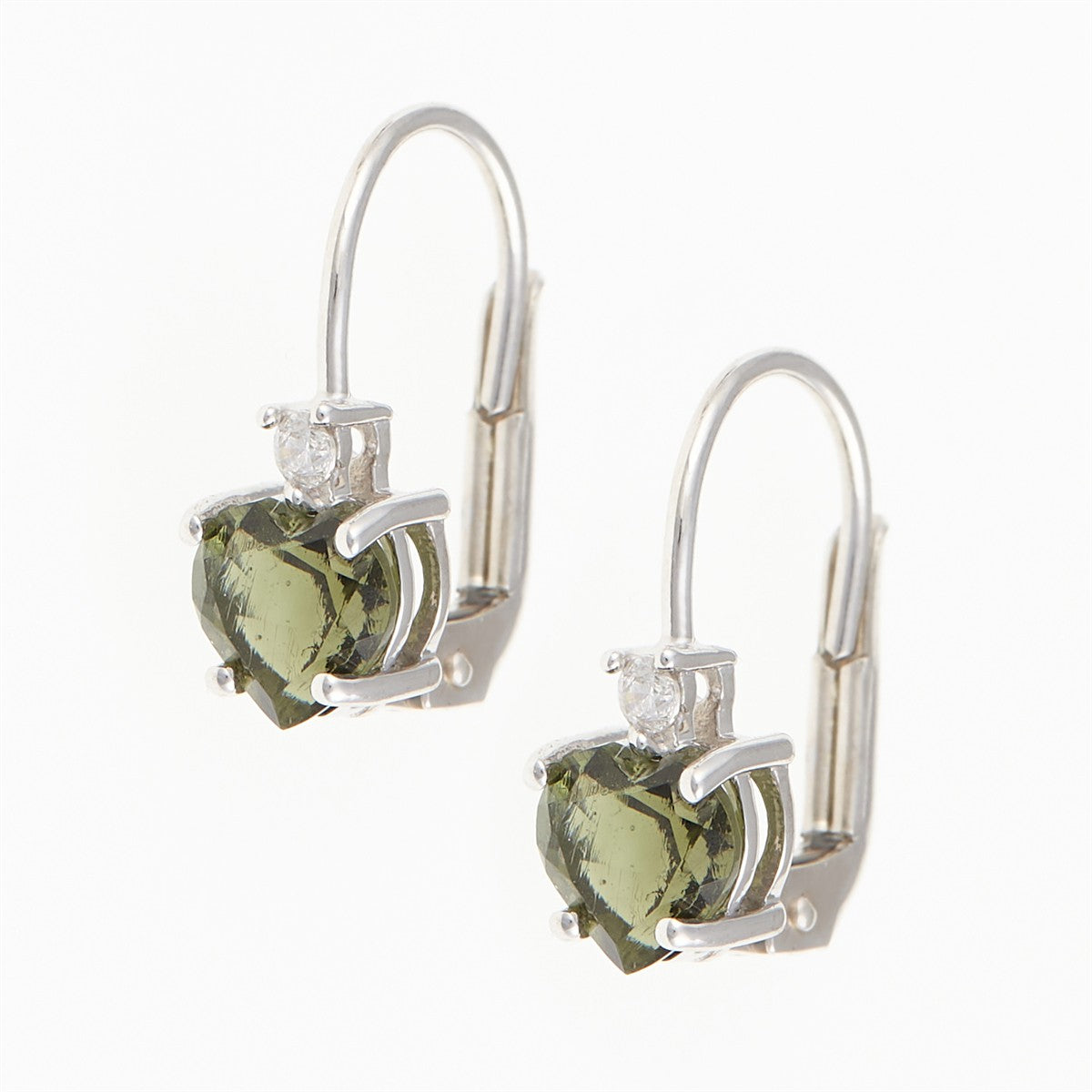 Silver earrings with moldavites and cubic zirconia - Heart 150Z-4