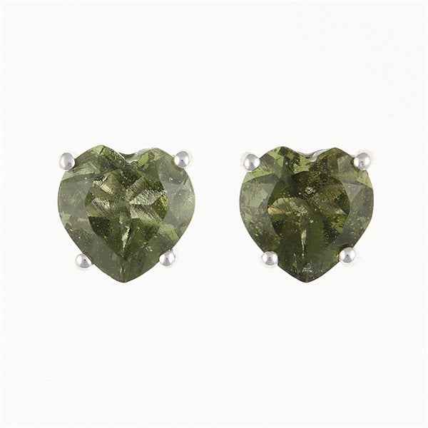 Orecchini in argento con moldaviti - a forma di cuore - 152-2