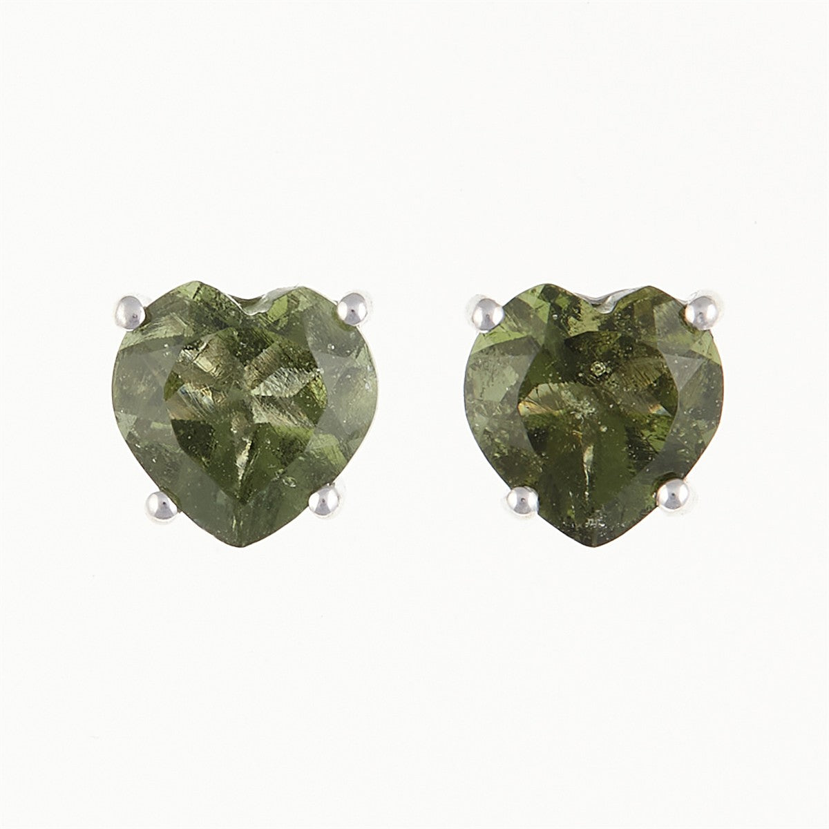 Silver earrings with moldavites - heart - 152-2