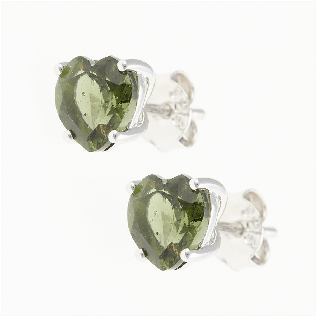 Silver earrings with moldavites - heart - 152-2